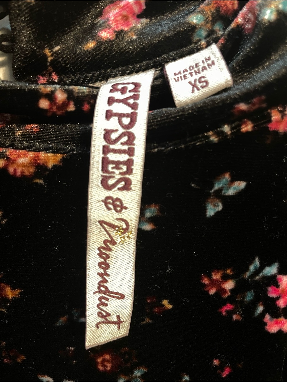 Gypsies & Moondust Black Velvet Floral Mock Neck Top - Picture 5 of 6